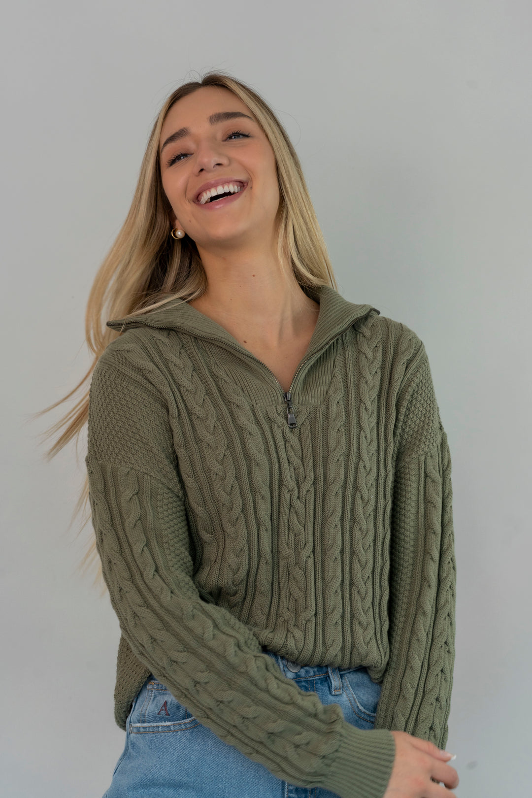 Suéter Halfzip Trenzado Algodón Mujer