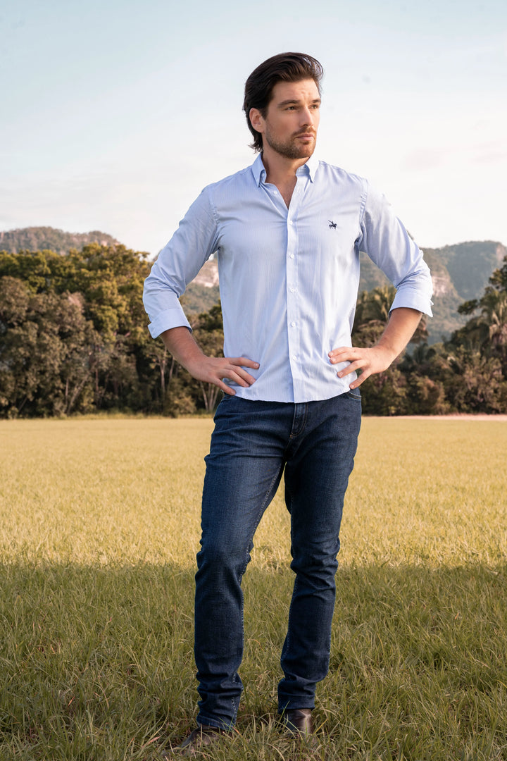 Camisa Róterdam Rayas Hombre Azul Claro