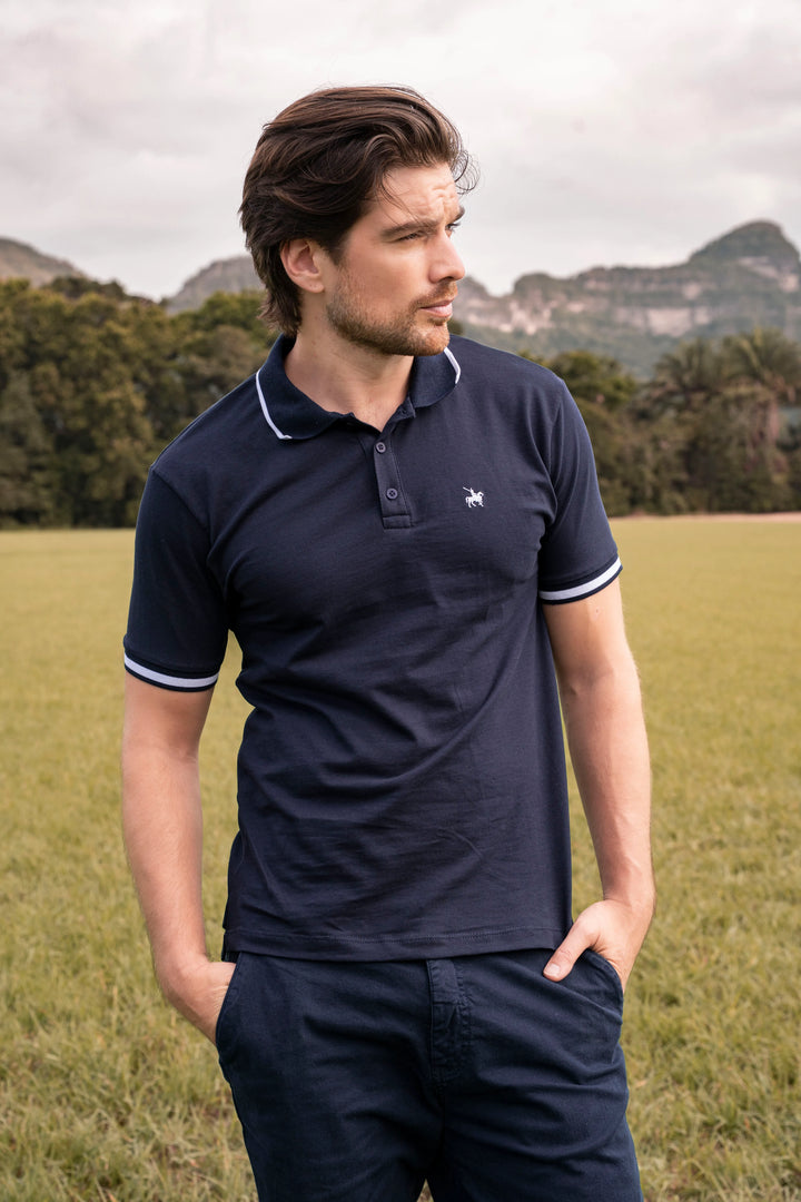 Camiseta Polo Pique Hombre Azul Oscuro