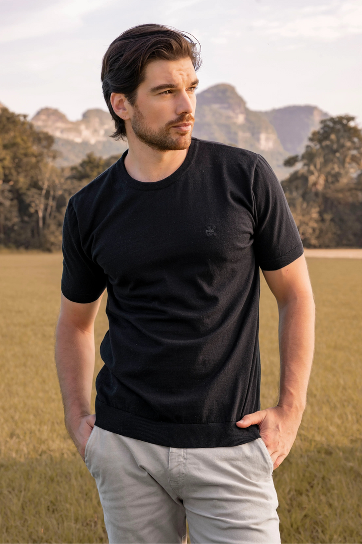 Camiseta Tejida Hombre Negro