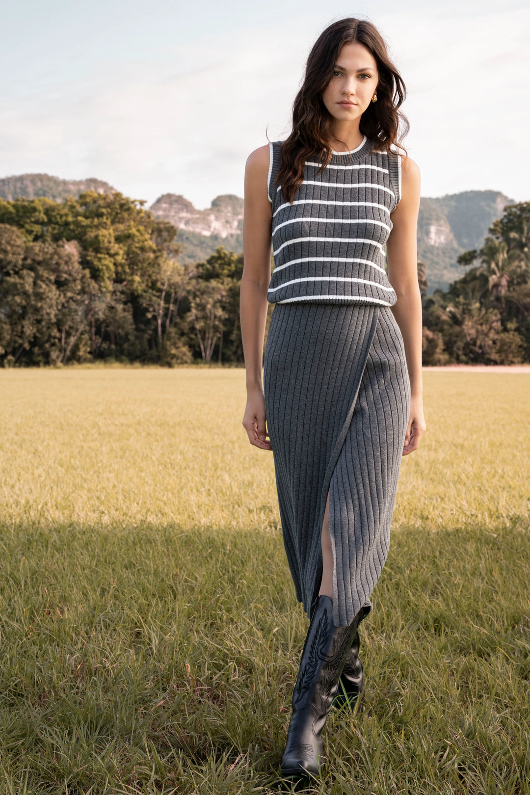 Top Ribbed  Mujer Gris Oscuro