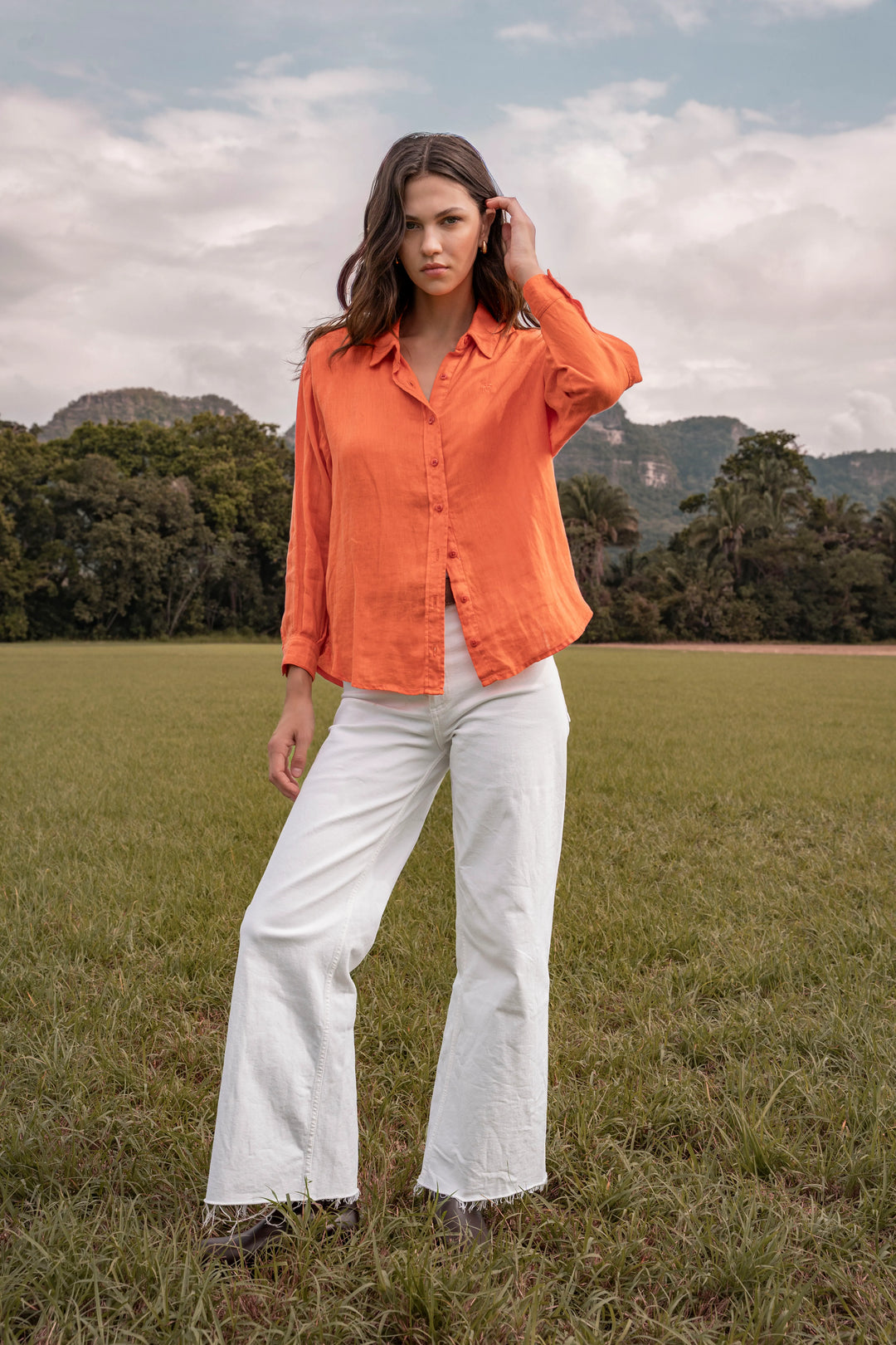 Camisa Lino Mujer Naranja