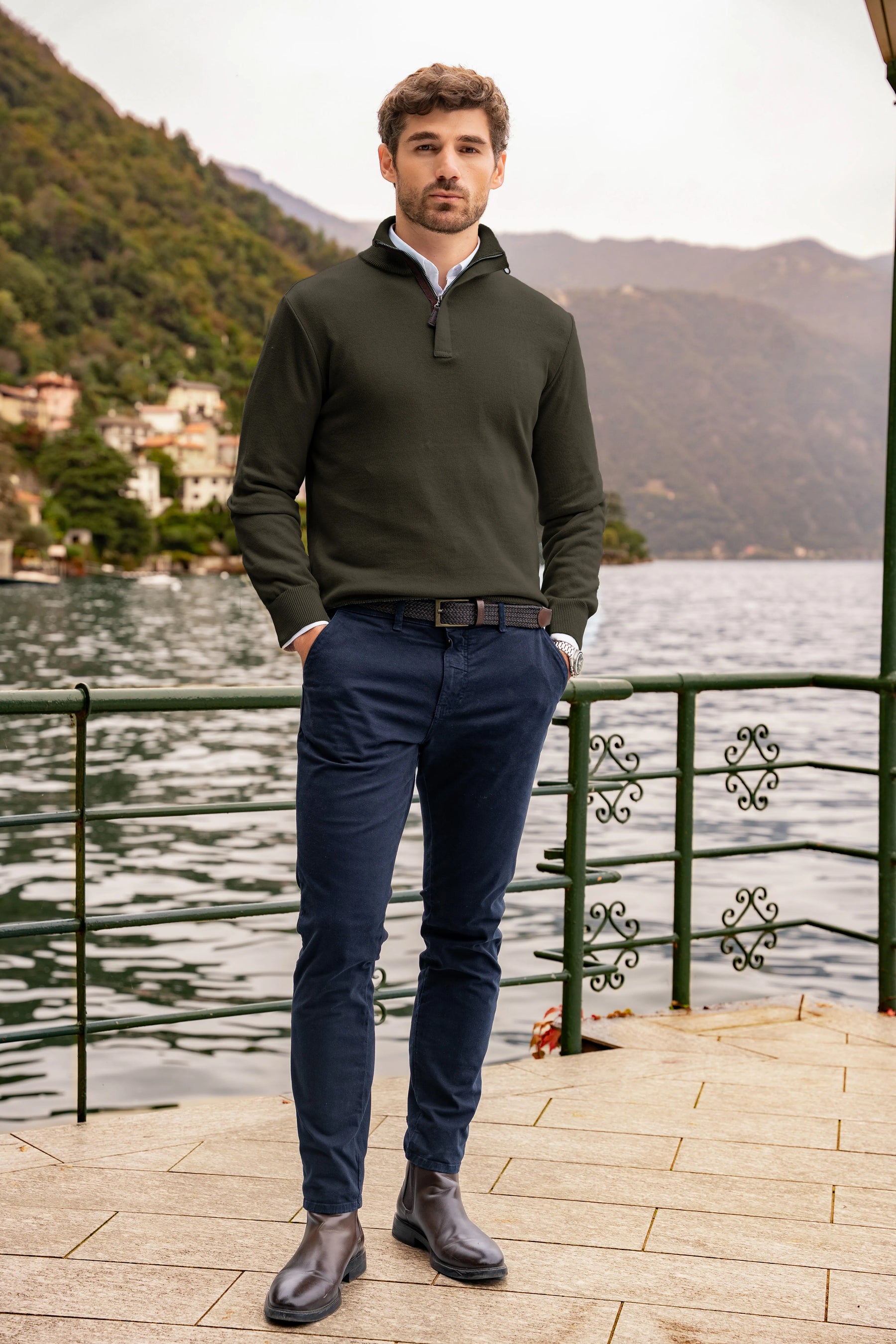 Suéter Halfzip Tesino Leggero Hombre Verde Militar