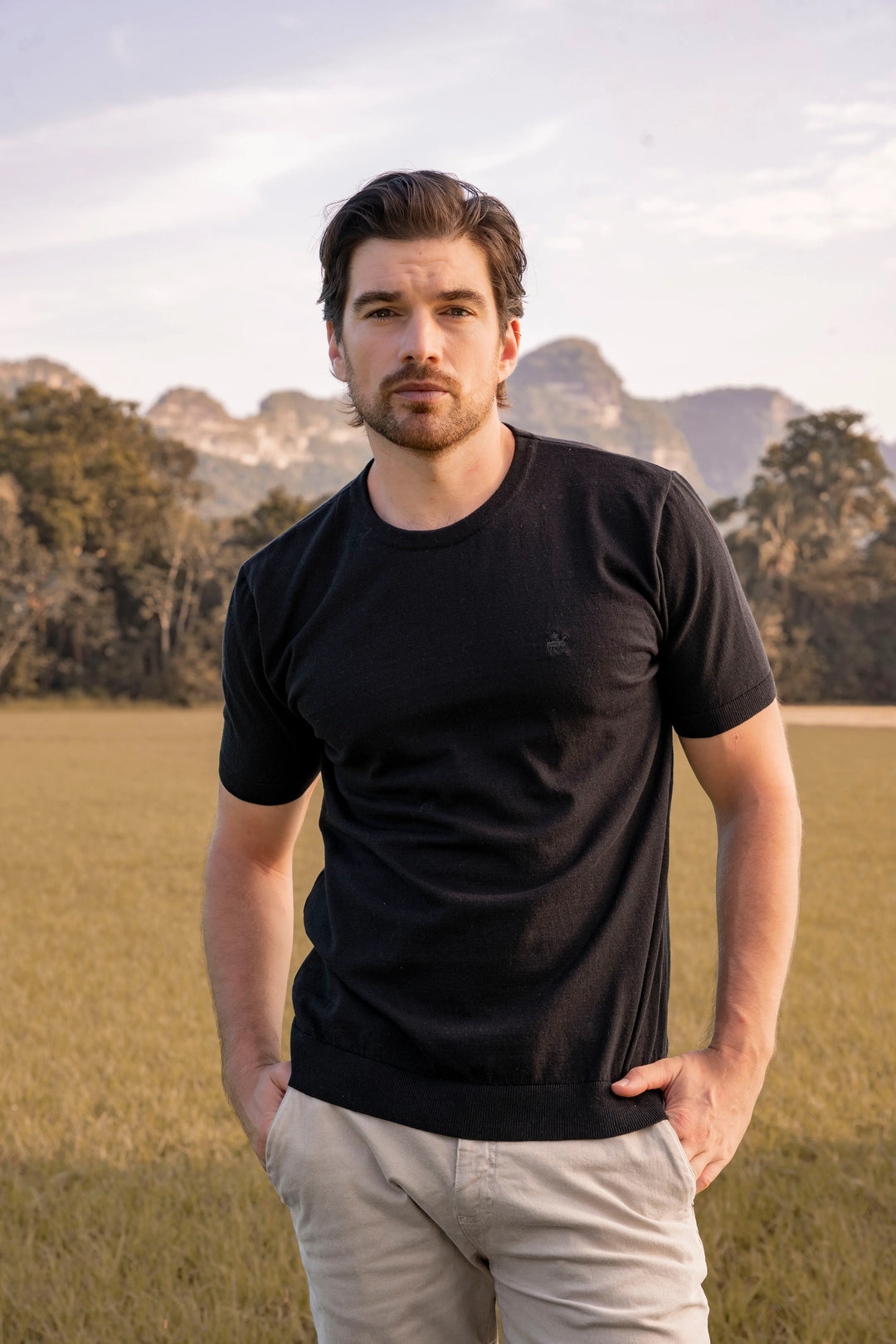 Camiseta Tejida Hombre Negro