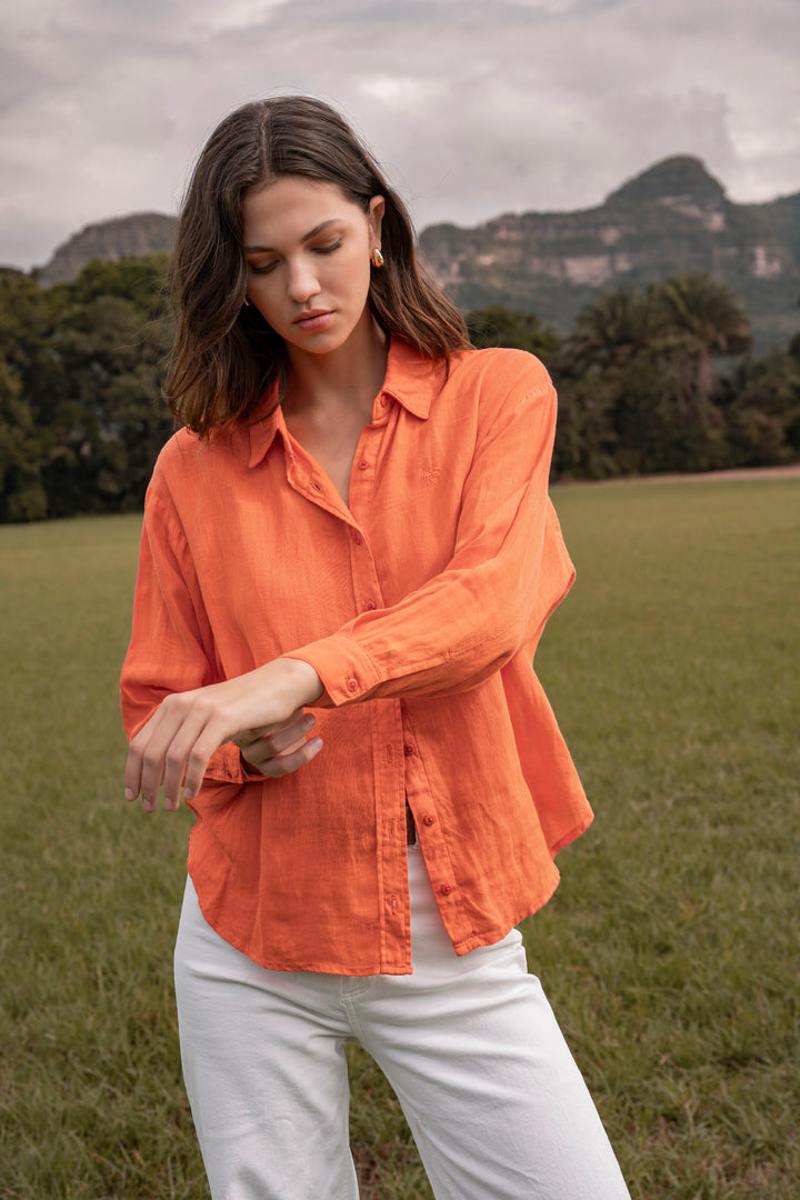 Camisa Lino Mujer Naranja