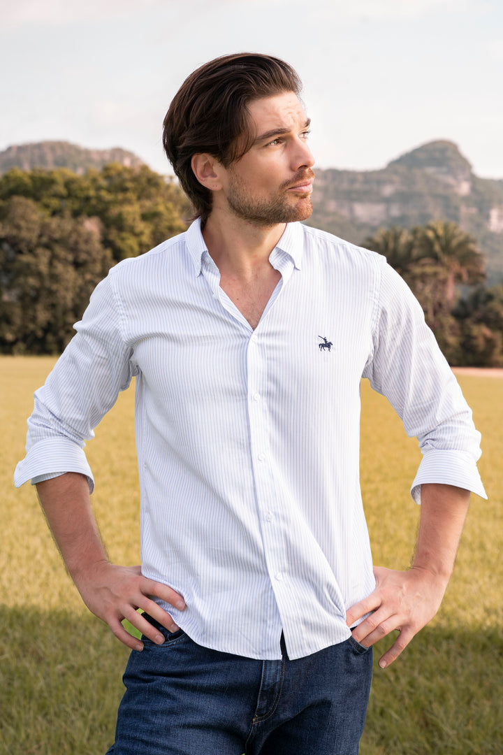 Camisa Amberes Rayas Hombre Azul Claro