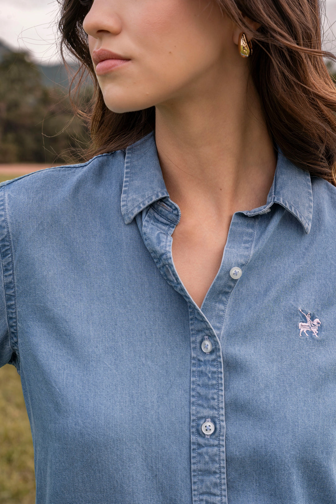 Camisa Denim Mujer Azul Medio