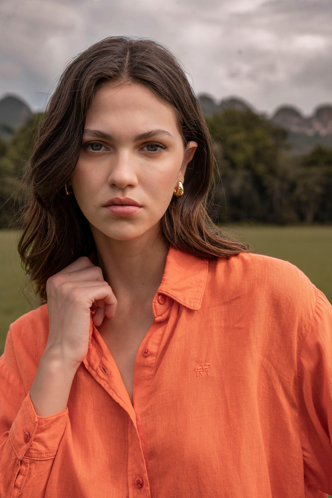 Camisa Lino Mujer Naranja