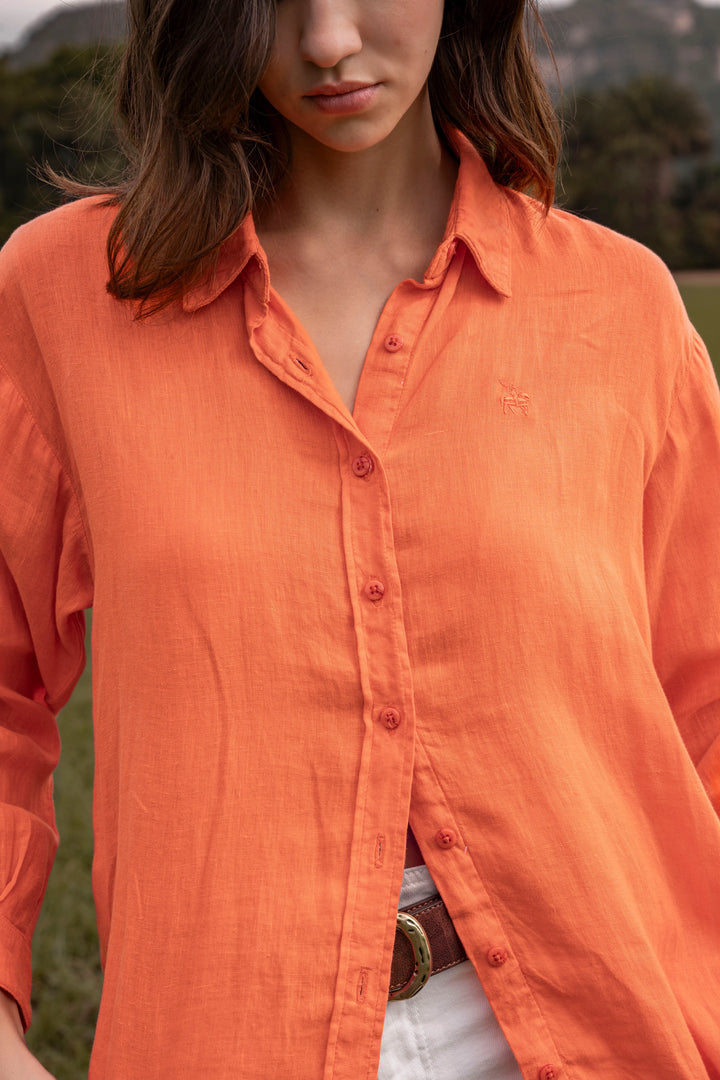 Camisa Lino Mujer Naranja