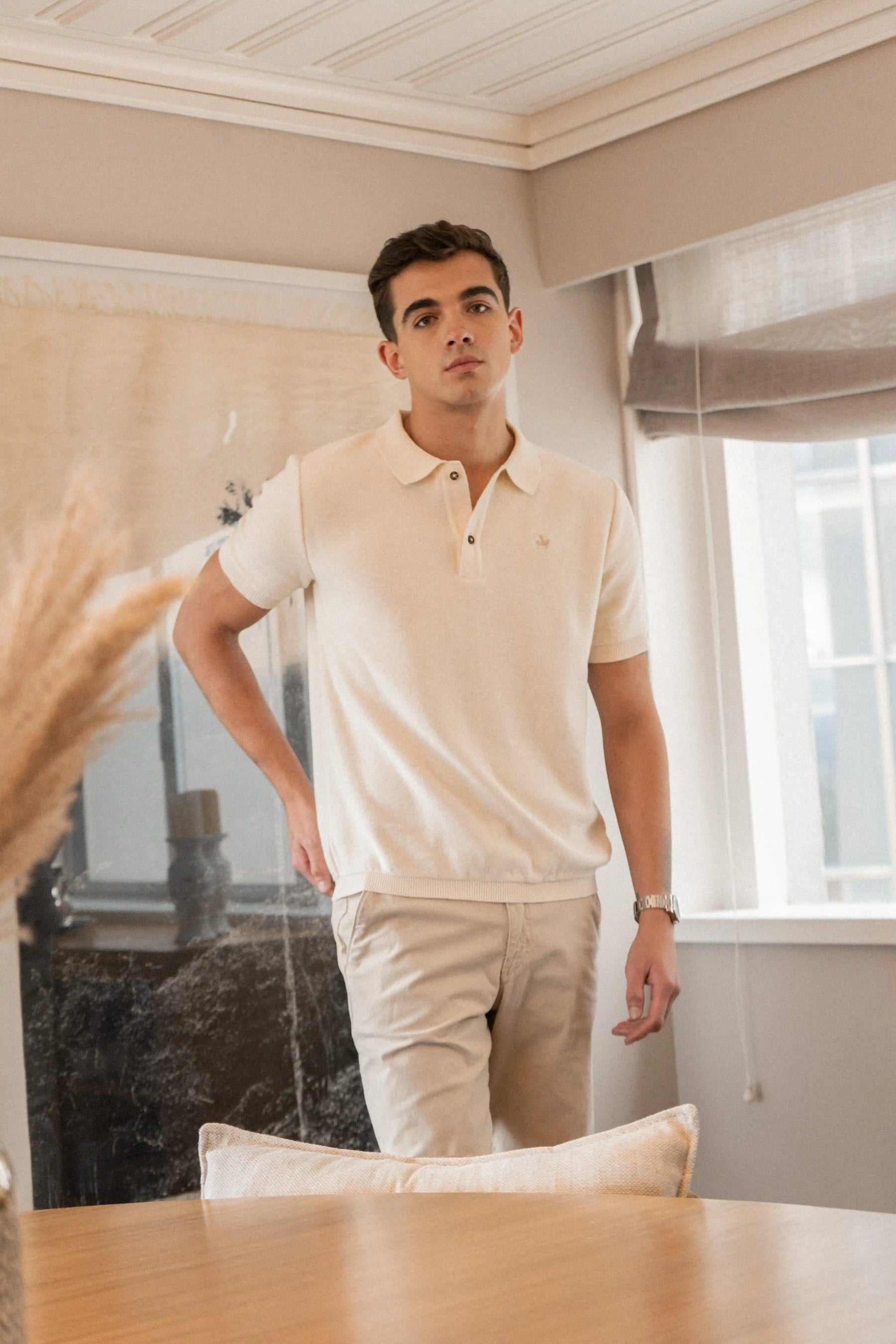 Camiseta Polo Tejida Hueso