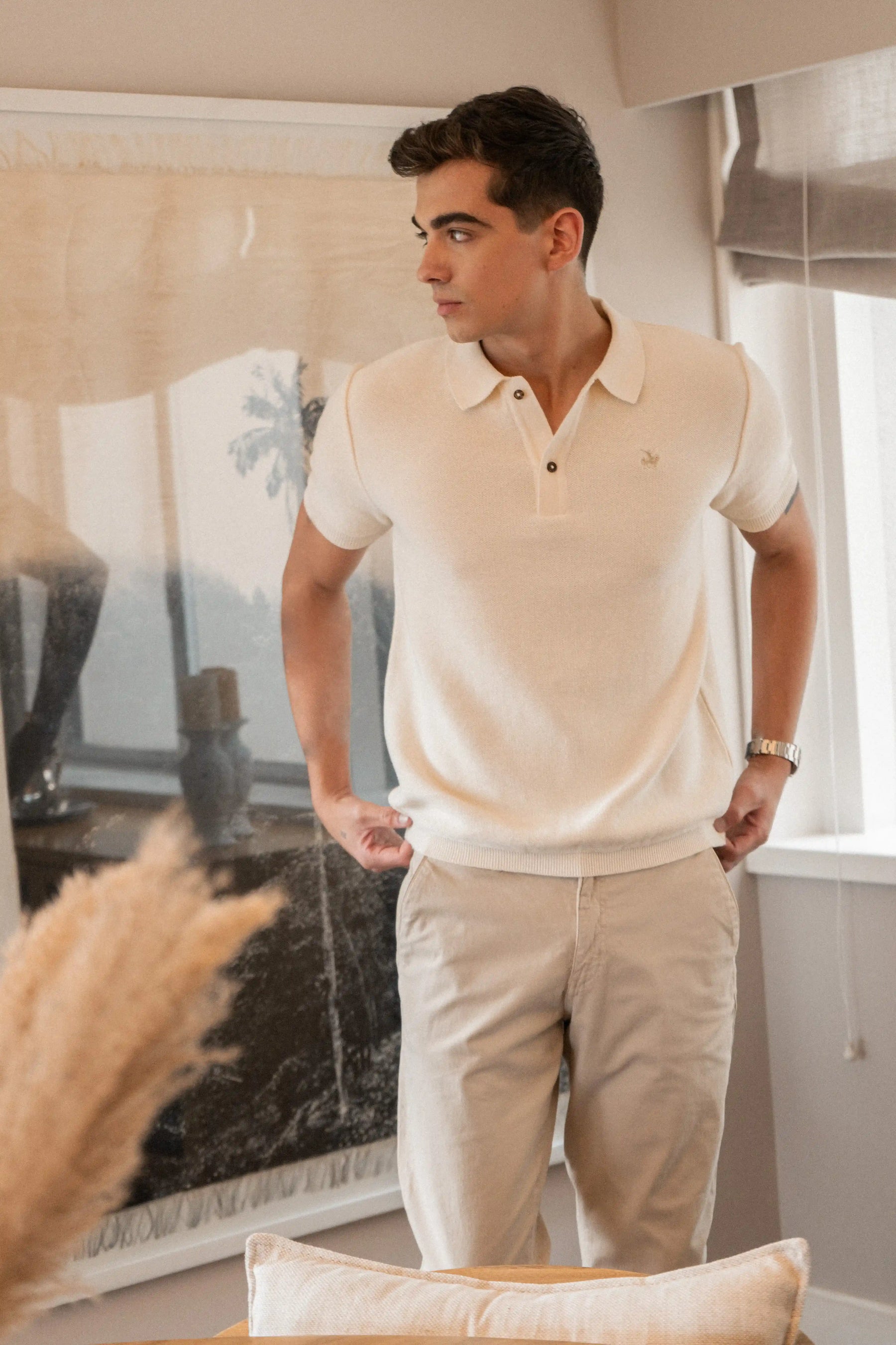 Camiseta Polo Tejida Hueso