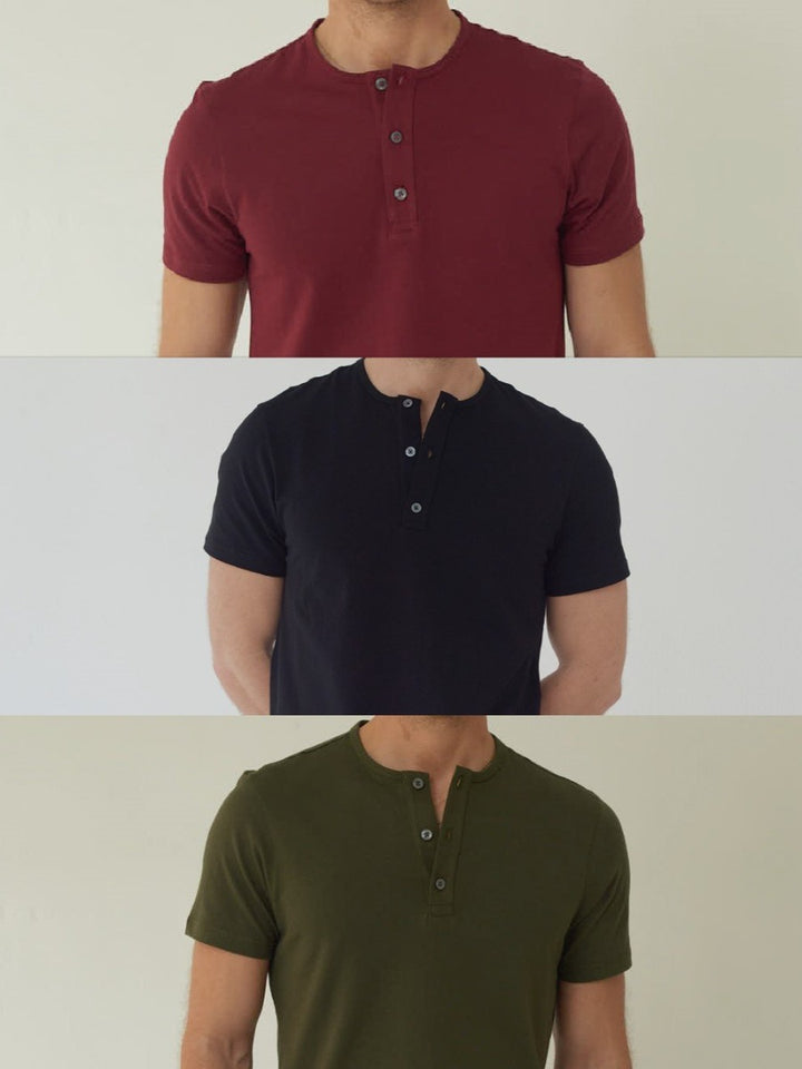 3 pack diferentes colores camiseta para hombre tipo henley manga corta