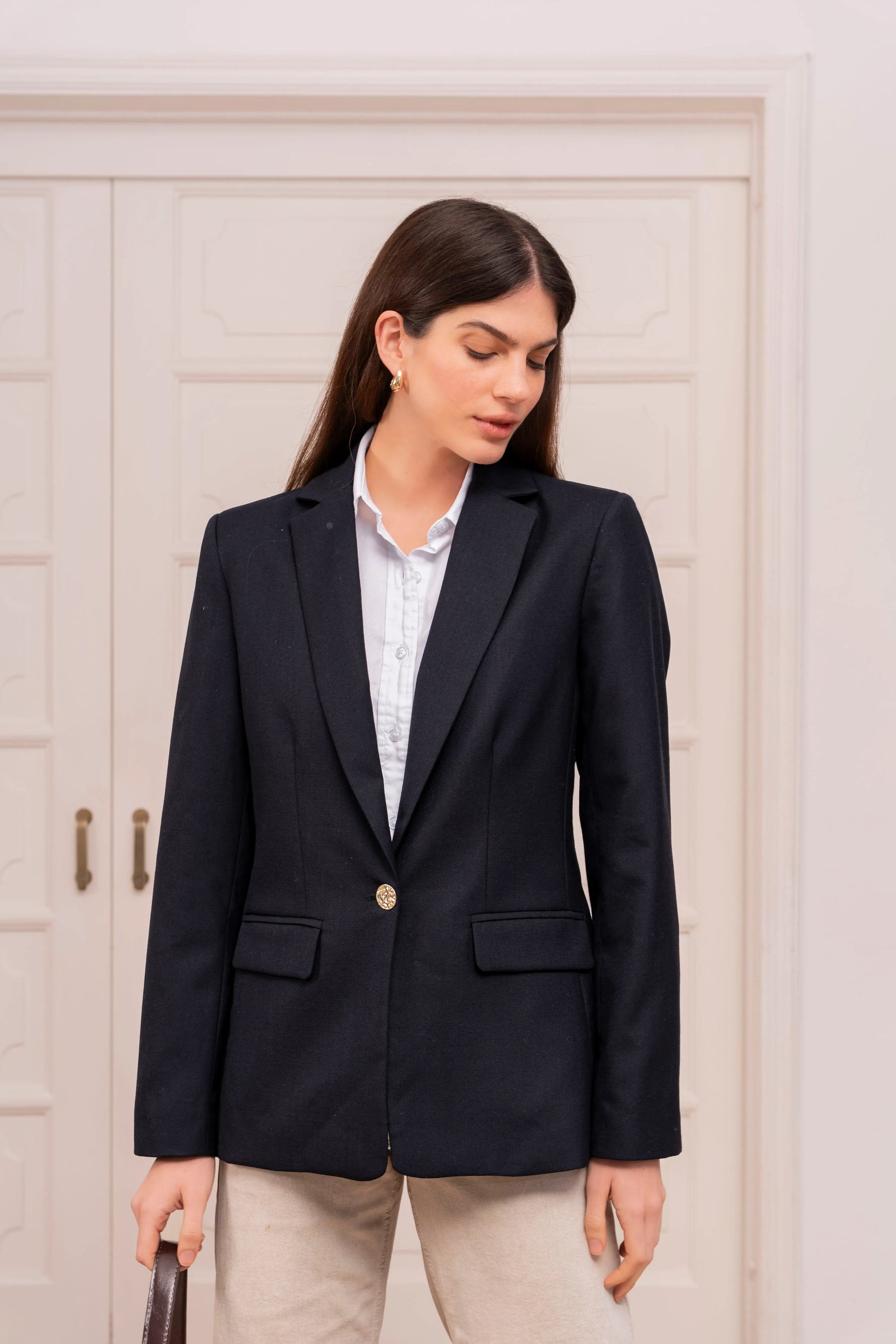 Blazer Merino Mujer Azul Oscuro