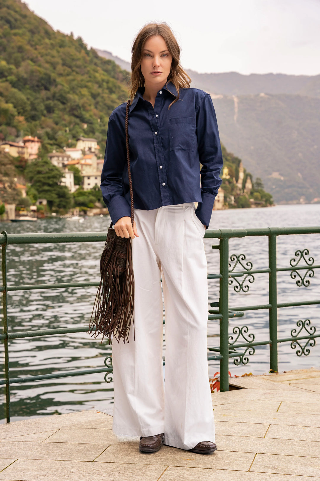 Camisa Crop Mujer Azul Oscuro