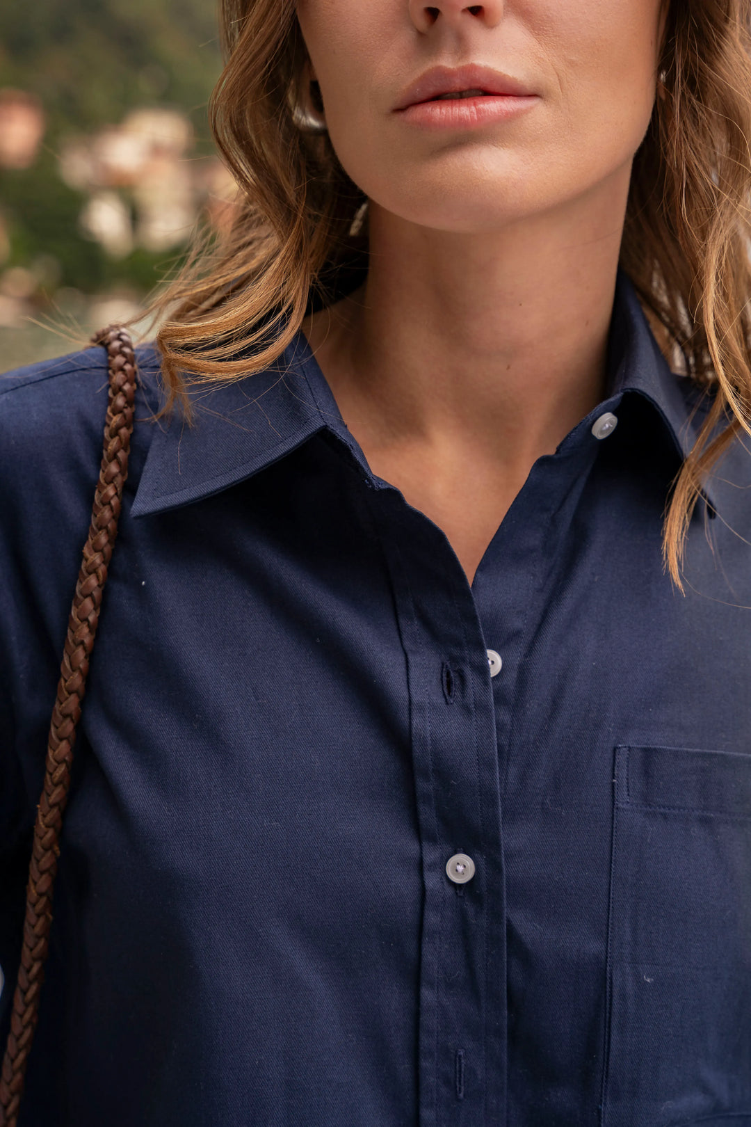 Camisa Crop Mujer Azul Oscuro