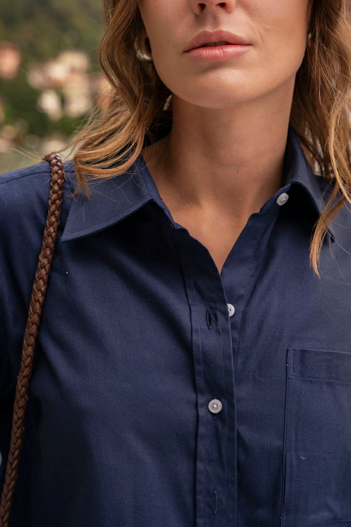 Camisa Crop Mujer Azul Oscuro