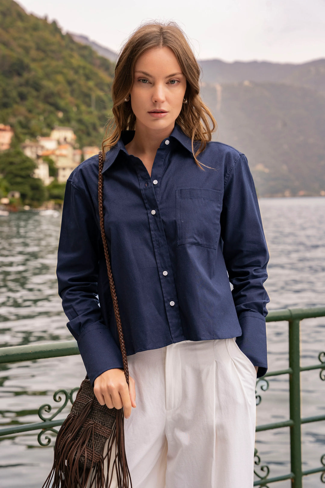 Camisa Crop Mujer Azul Oscuro