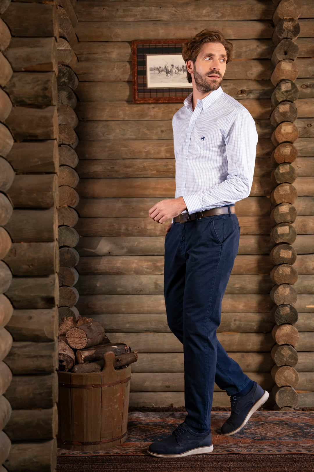 Camisa Cuadros Algodón Pima Hombre Azul Claro