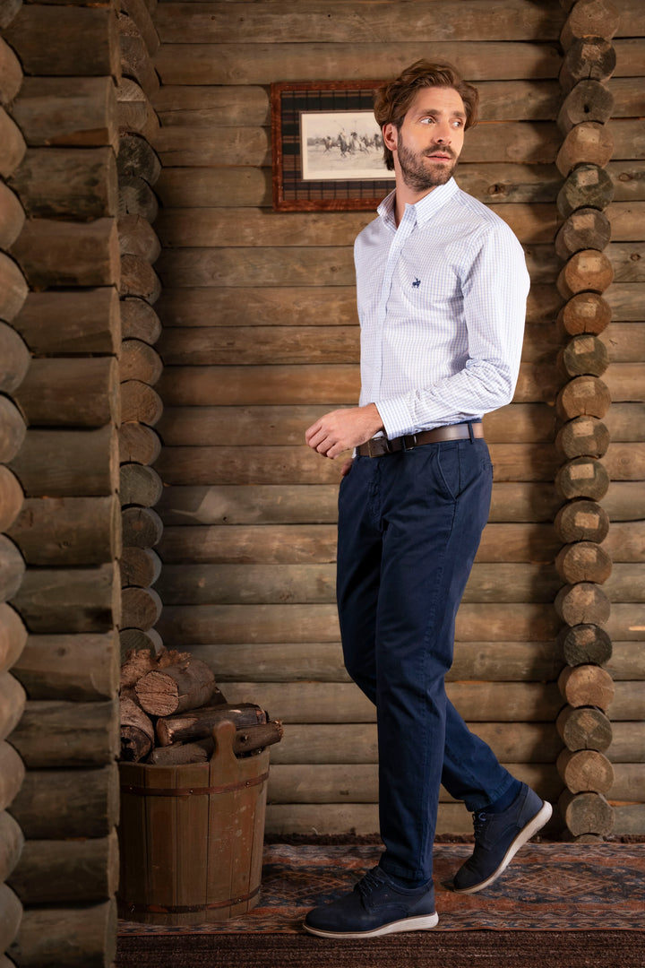 Camisa Cuadros Algodón Pima Hombre Azul Claro
