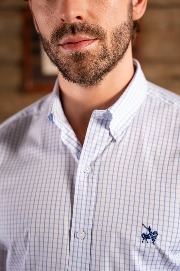 Camisa Cuadros Algodón Pima Hombre Azul Claro