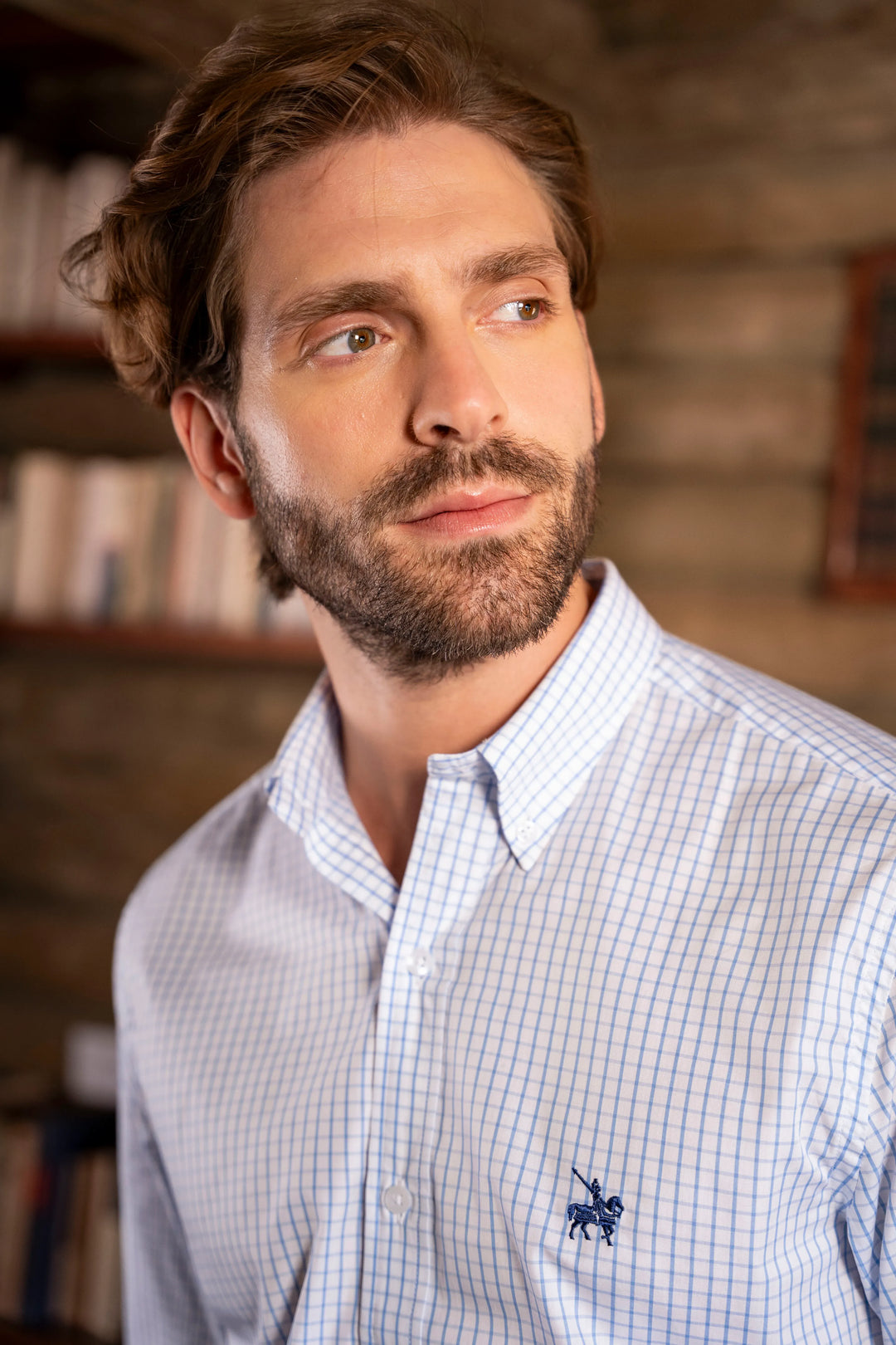 Camisa Cuadros Algodón Pima Hombre Azul Claro