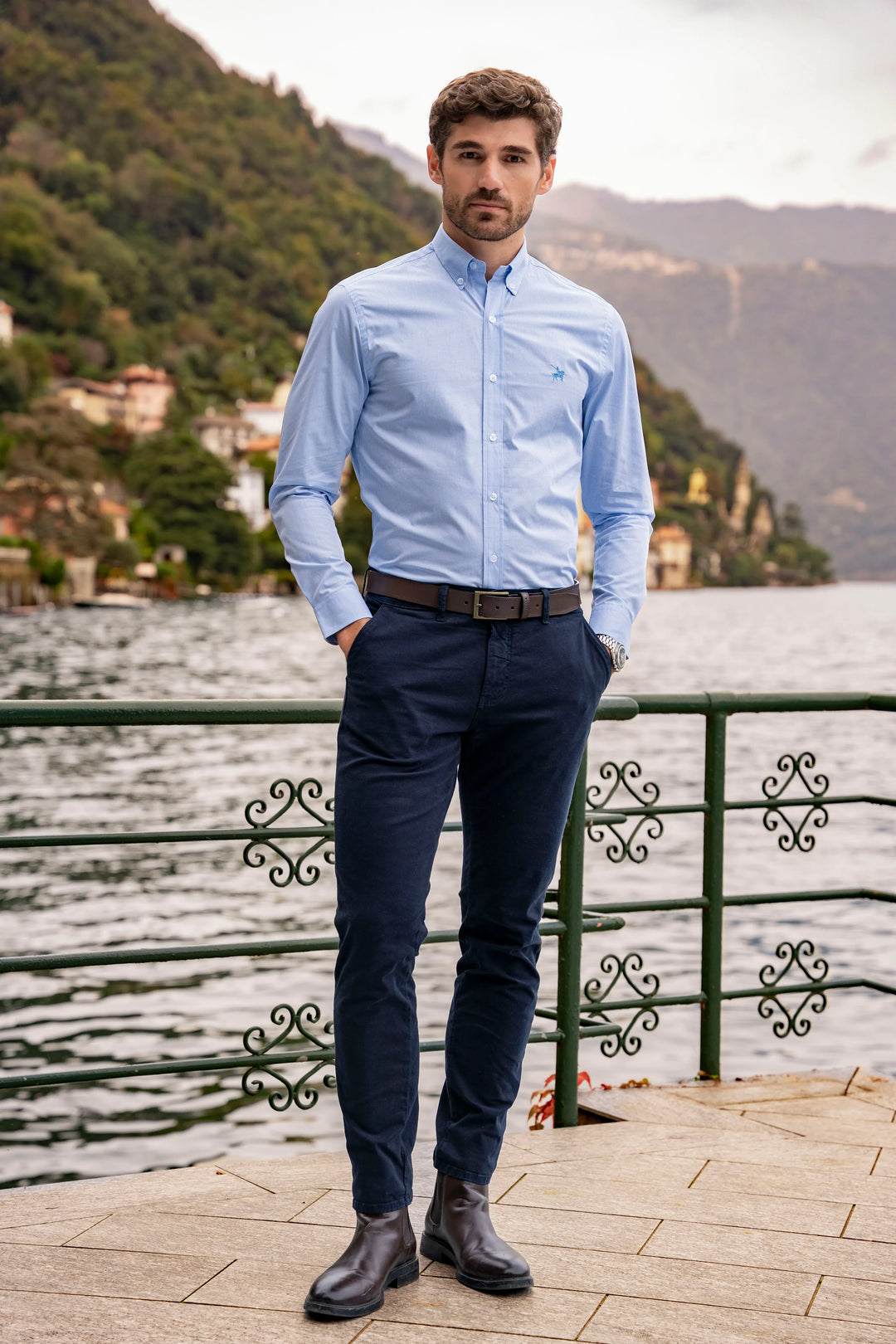 Camisa Cuadros Varese Hombre Azul Claro