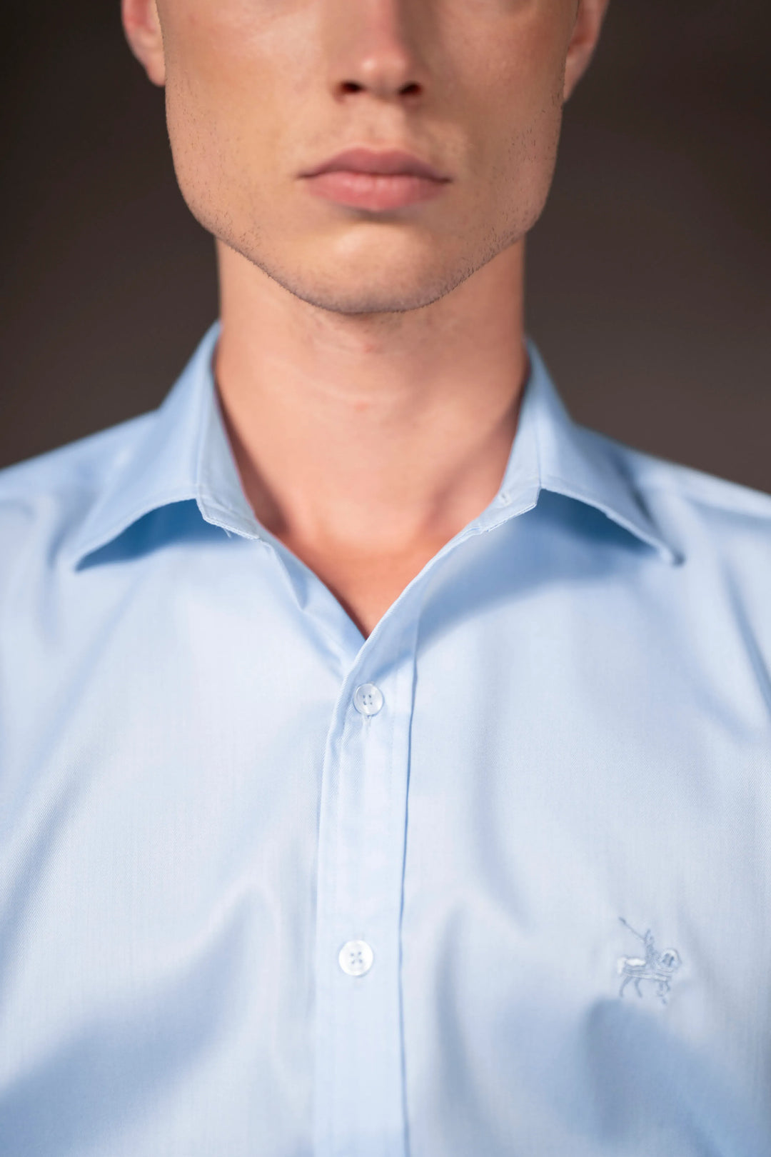 Camisa Herringbone Cuello Corbata Hombre Azul Claro