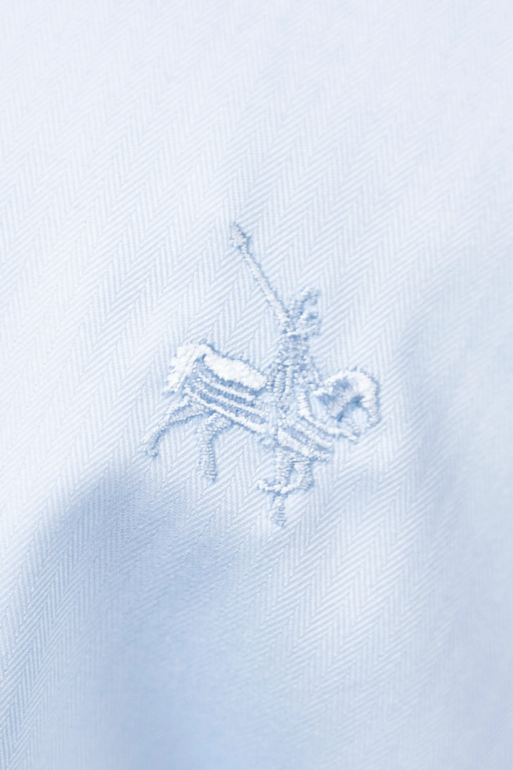 Camisa Herringbone Cuello Corbata Hombre Azul Claro