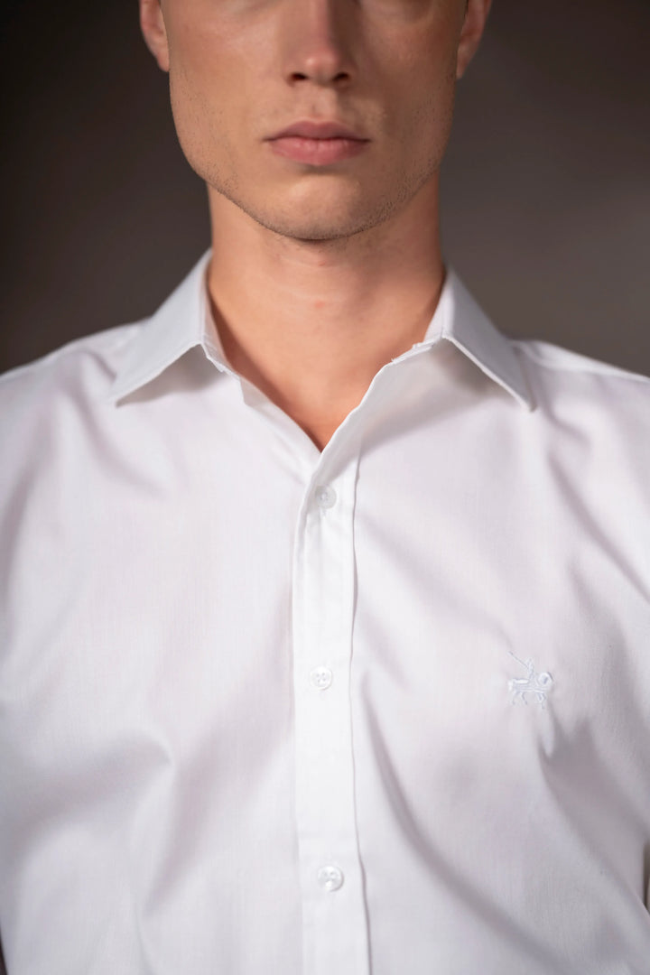 Camisa Herringbone Cuello Corbata Hombre Blanco