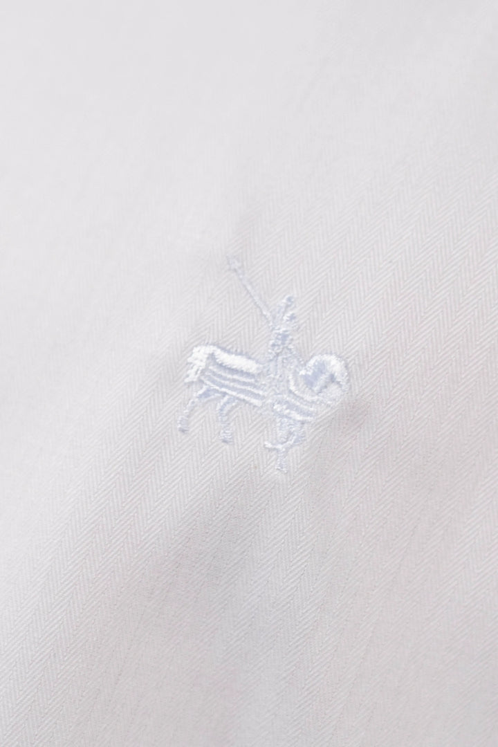 Camisa Herringbone Cuello Corbata Hombre Blanco