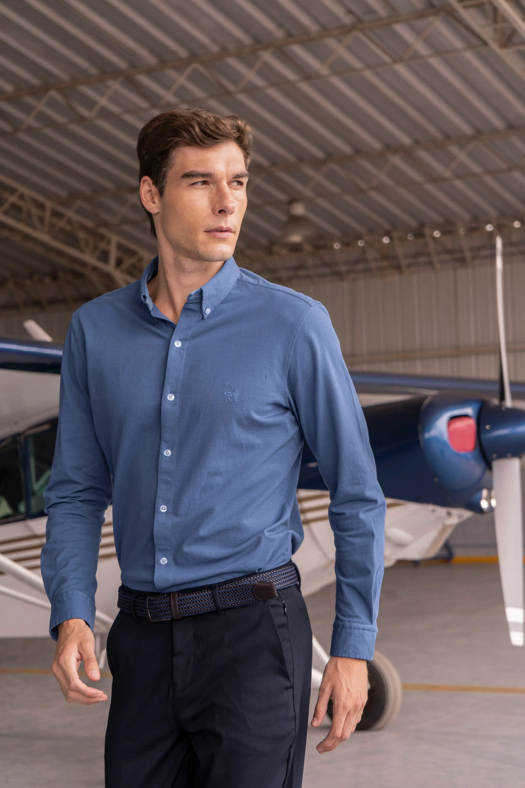 Camisa Micro Pique Hombre Azul Petroleo