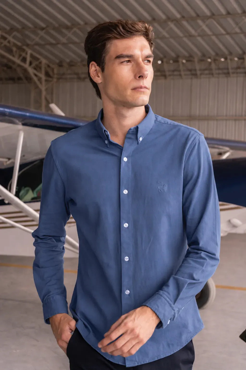 Camisa Micro Pique Hombre Azul Petroleo