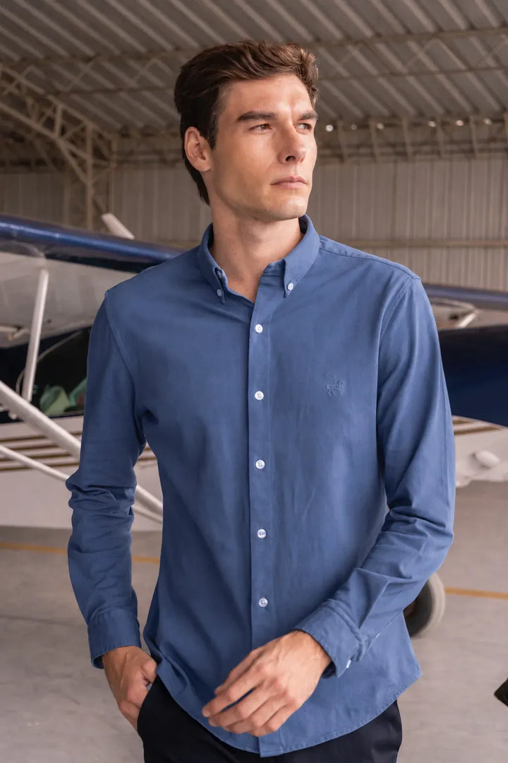 Camisa Micro Pique Hombre Azul Petroleo