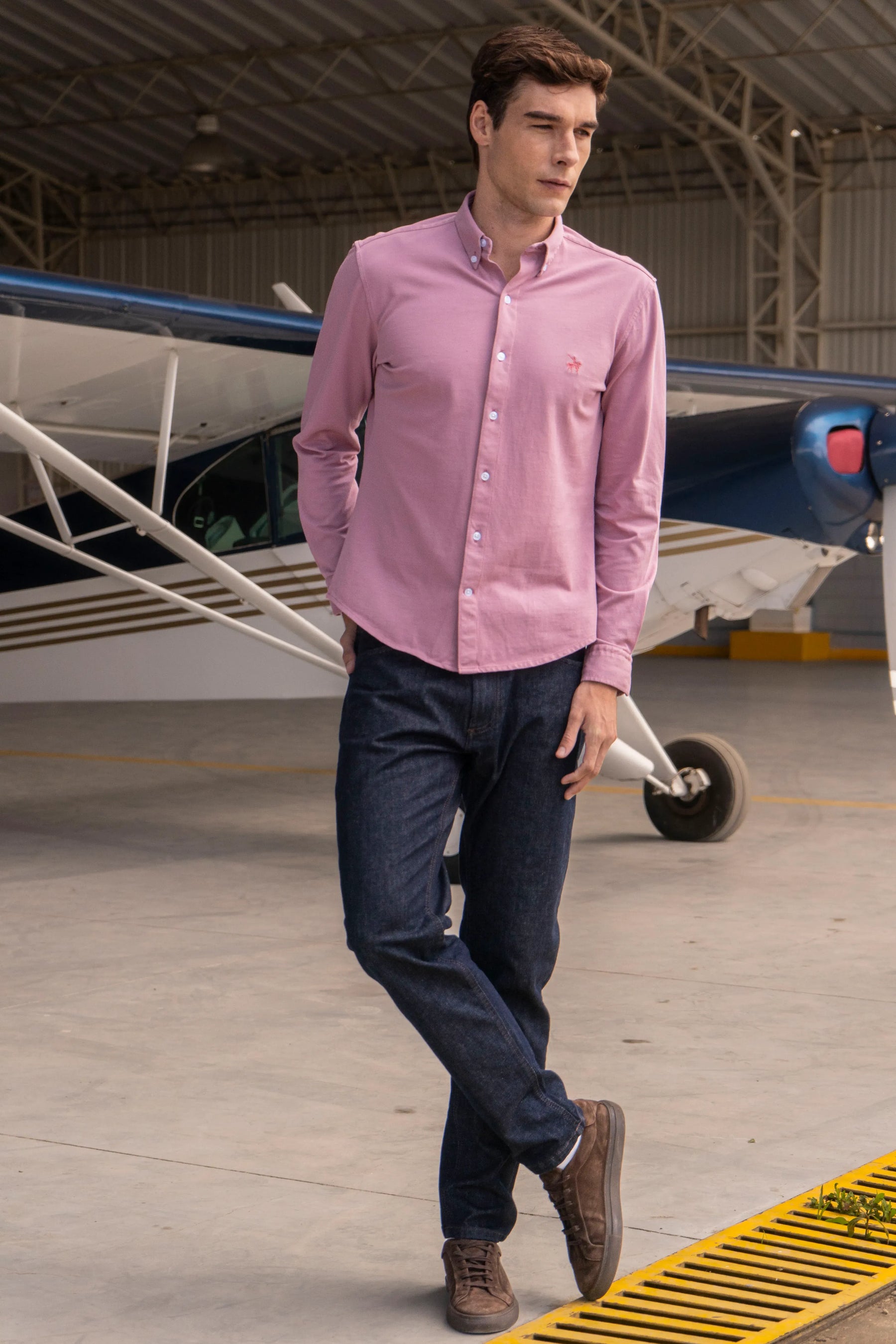 Camisa Micro Pique Hombre Palo Rosa