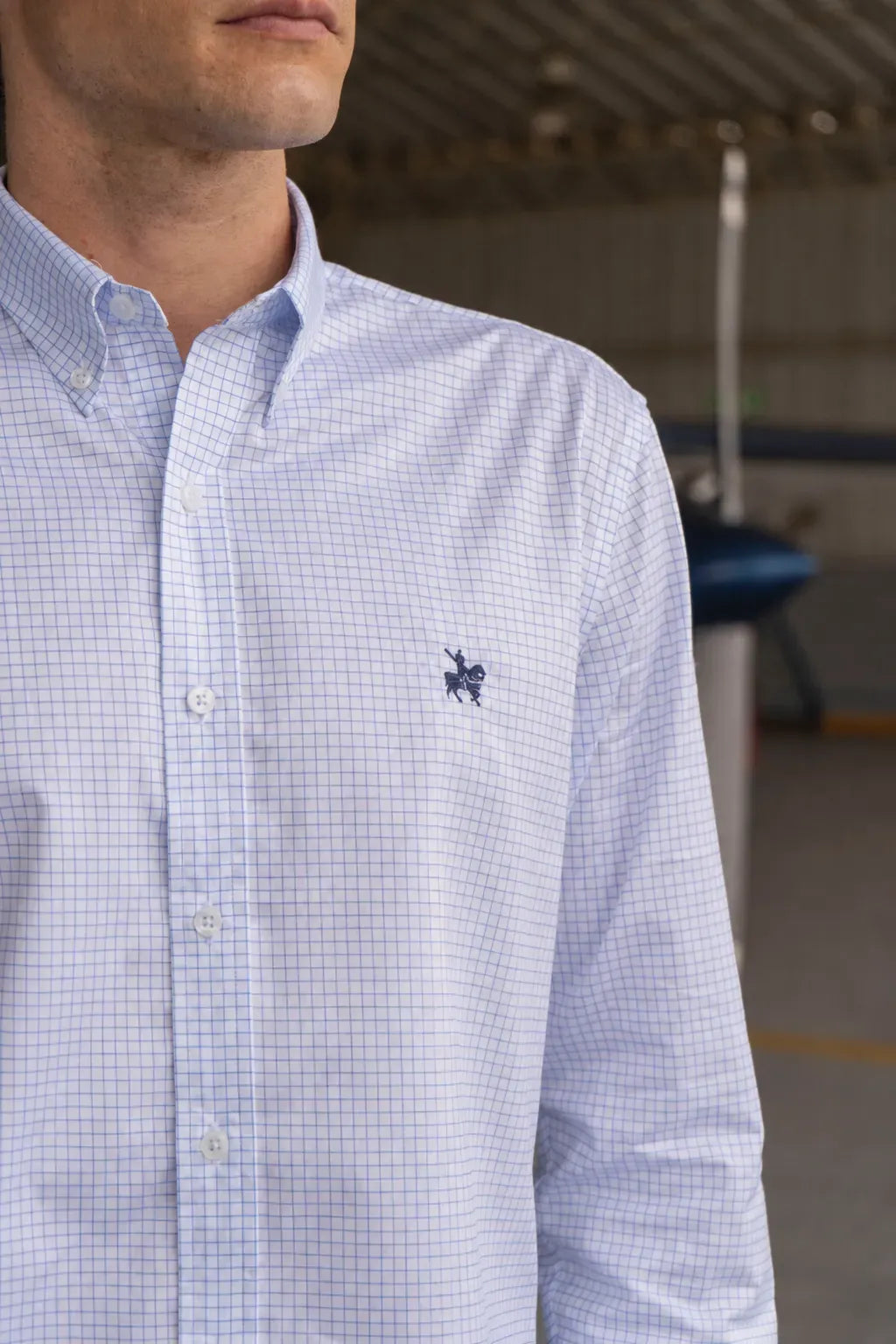 Camisa No Iron Hombre Cuadros Azul Claro