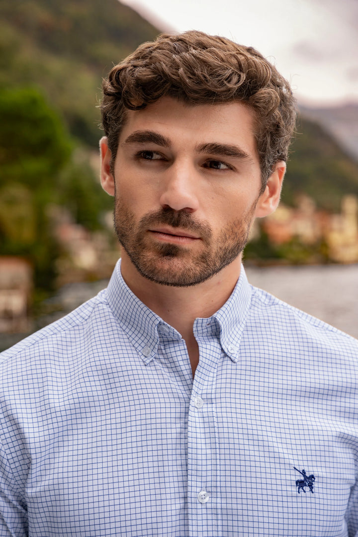 Camisa No Iron Hombre Cuadros Azul Oscuro