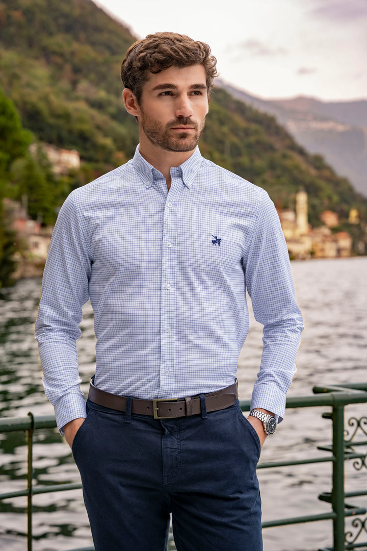 Camisa No Iron Hombre Cuadros Azul Oscuro