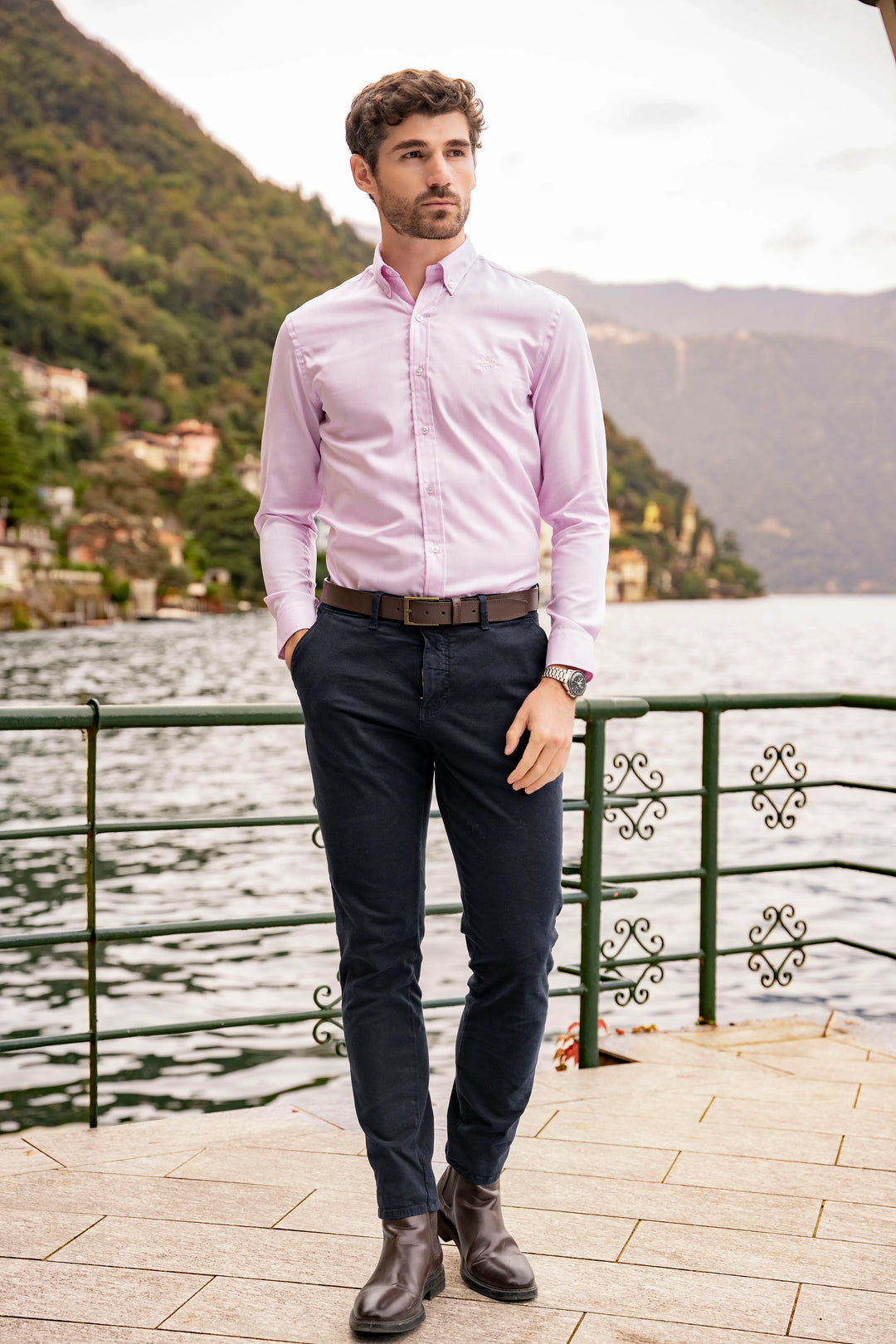 Camisa No Iron Hombre Rosada