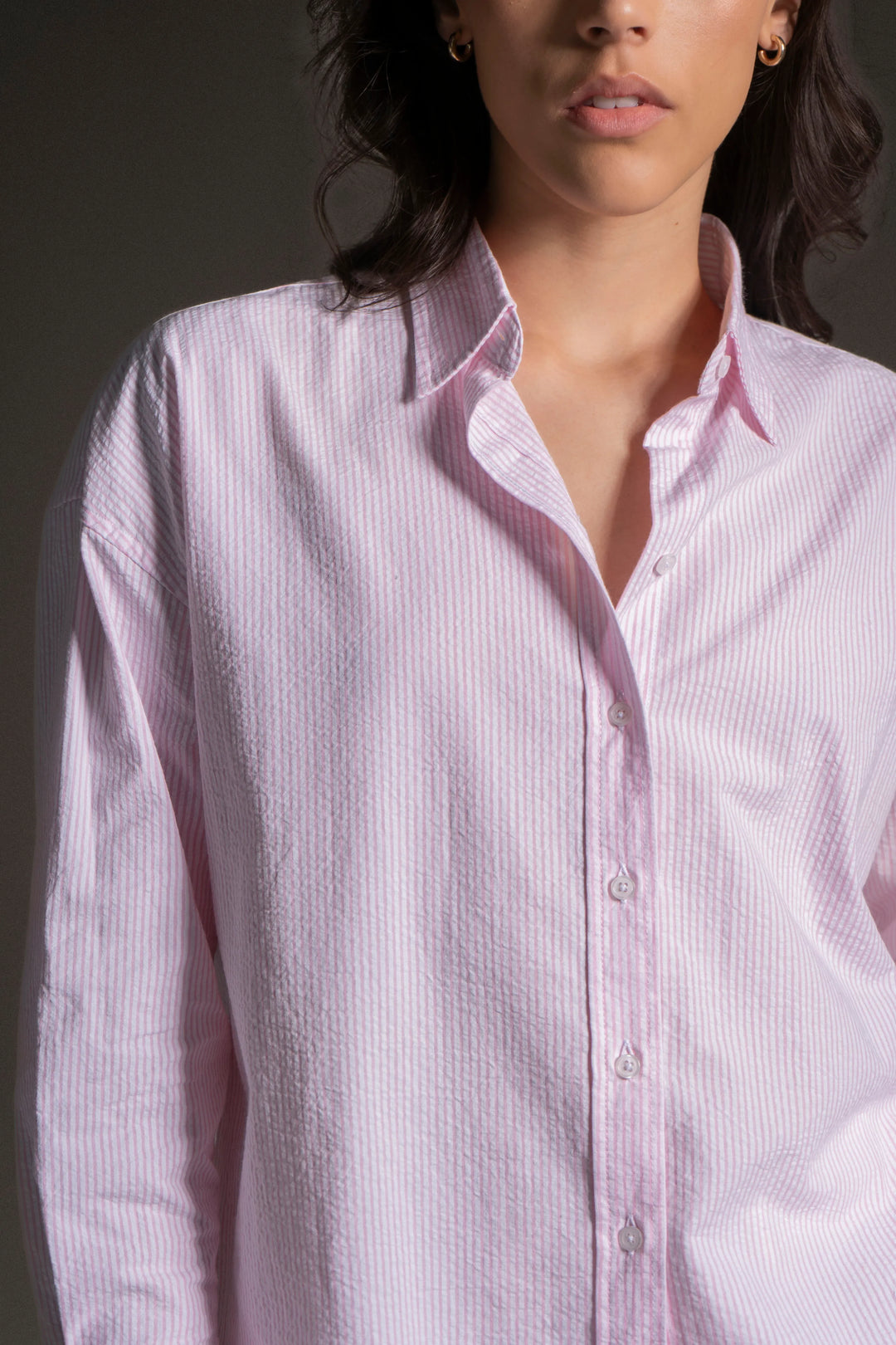Camisa Oversized Seersucker Mujer Rosado