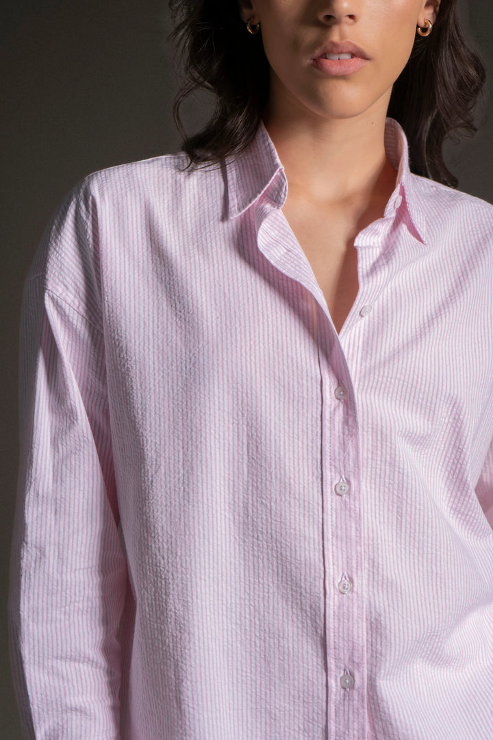 Camisa Oversized Seersucker Mujer Rosado