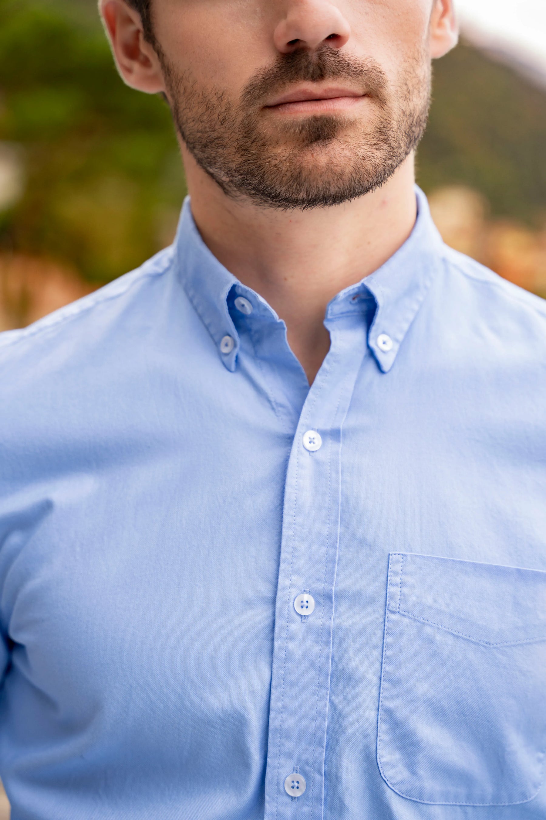 Camisa Oxford Bolsillo Hombre Azul Medio