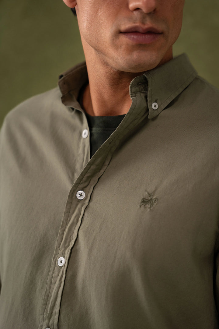 Camisa Oxford Hombre Verde Oliva