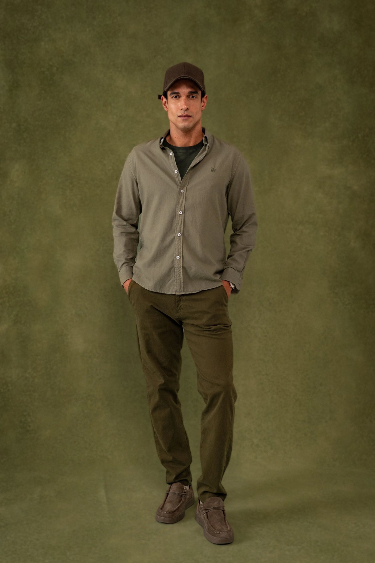 Camisa Oxford Hombre Verde Oliva