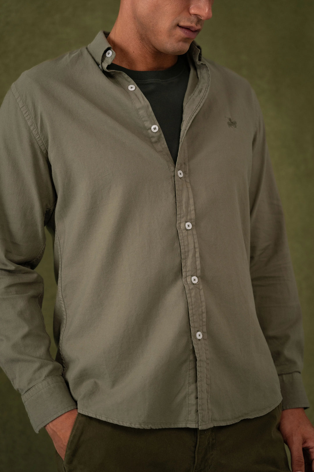 Camisa Oxford Hombre Verde Oliva