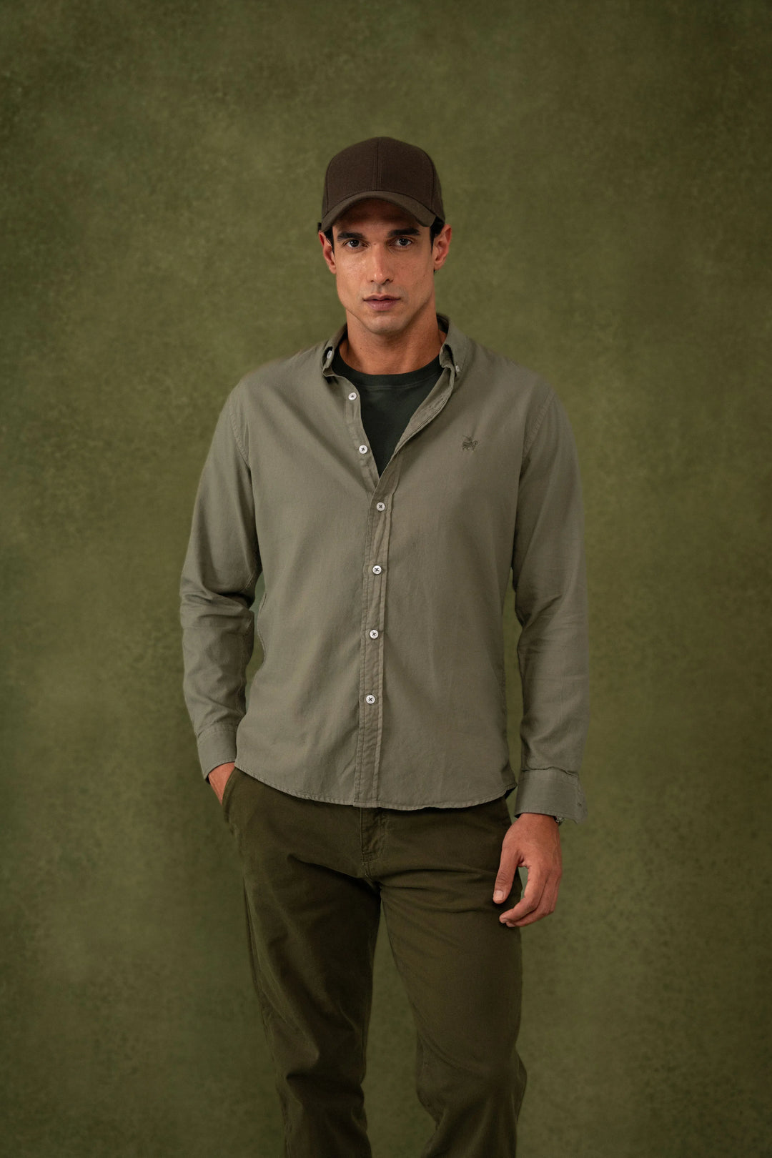 Camisa Oxford Hombre Verde Oliva