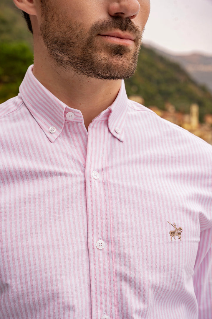 Camisa Oxford Rayas Pellegrino Hombre Rosada