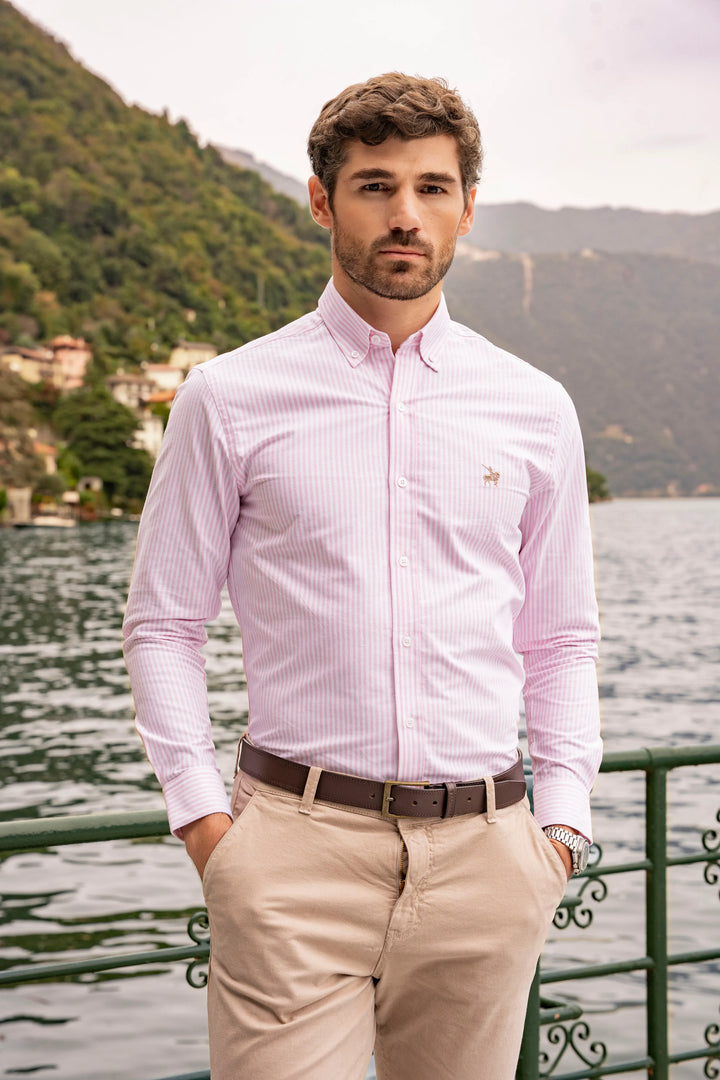 Camisa Oxford Rayas Pellegrino Hombre Rosada