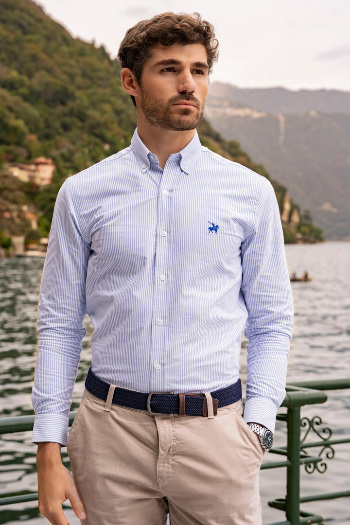 Camisa Oxford Rayas Torino Hombre Azul Claro