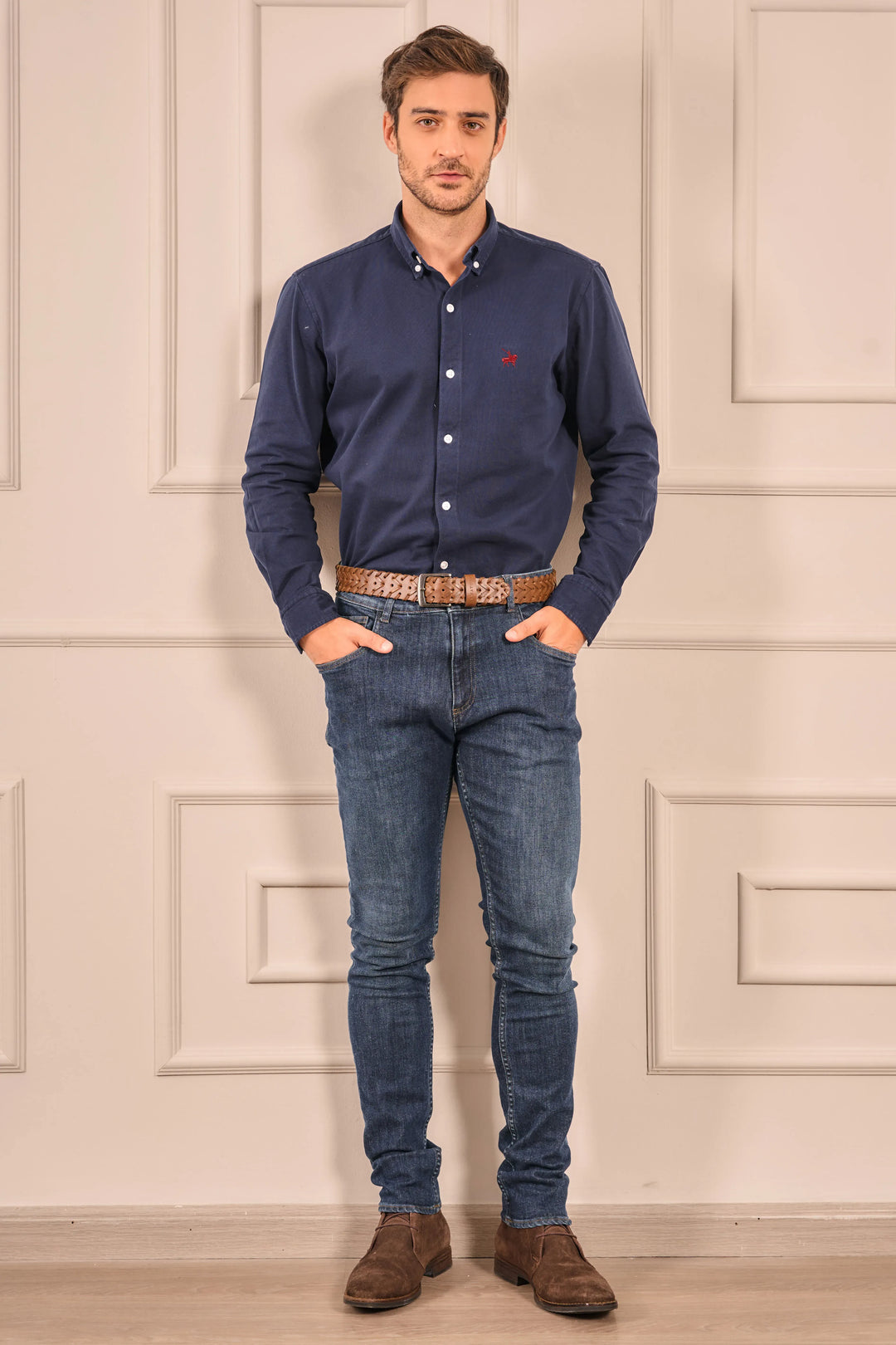 Camisa Pique Atenas Hombre Azul Oscuro