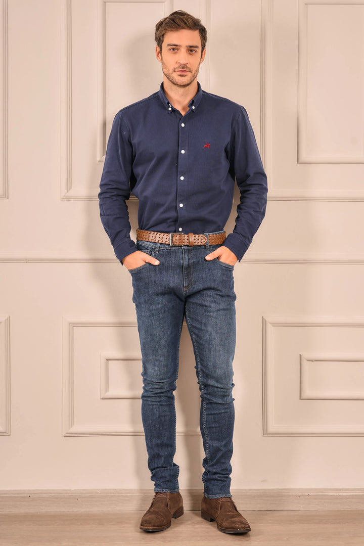 Camisa Pique Atenas Hombre Azul Oscuro